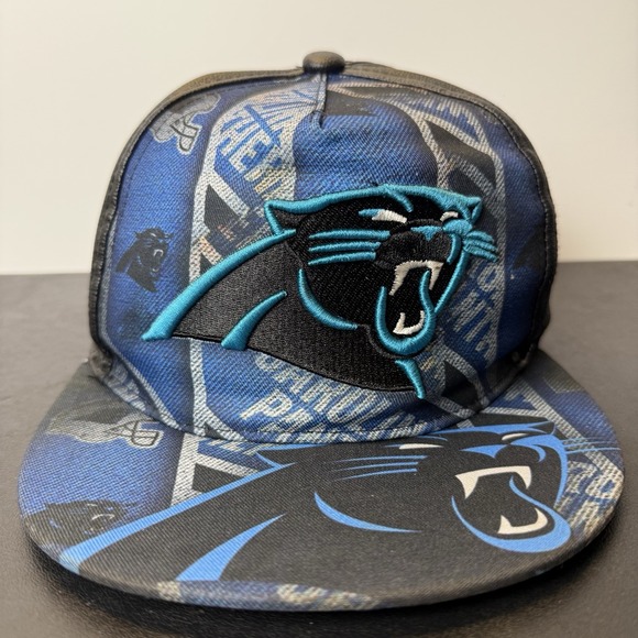 VTG Carolina Panthers‎ Snap Back Hat Leather Spell Out 1990s NFL Football Rare